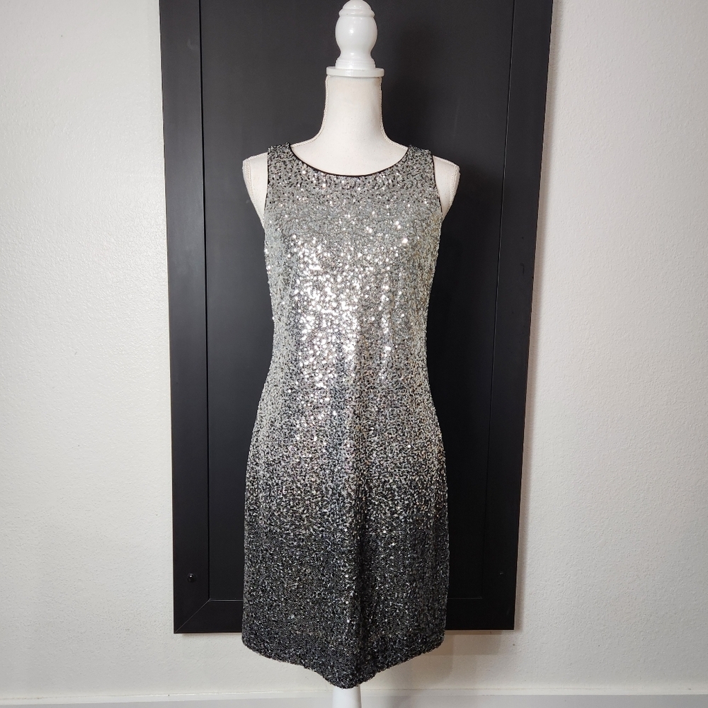 Vince Camuto Party Cocktail Dress Silver Black Sequin Size 6